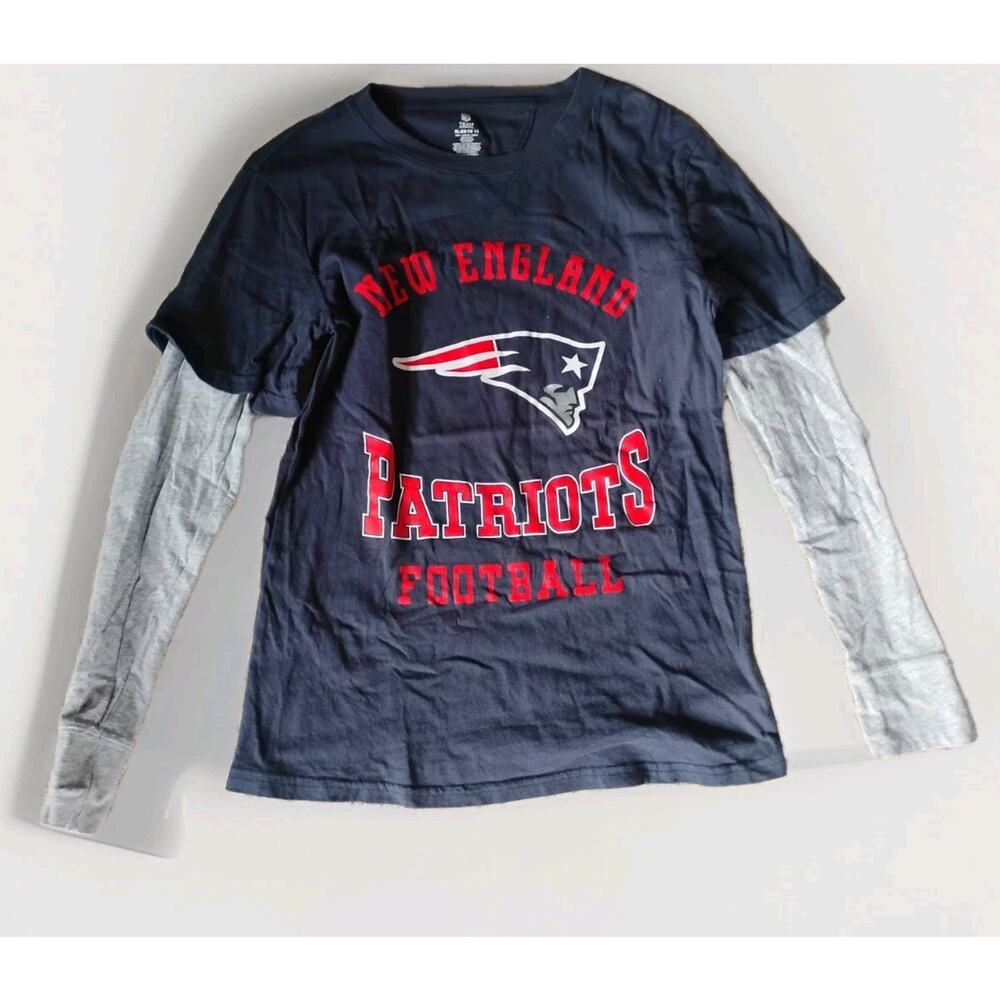 New England Patriots Boys Long Sleeve Shirt XL Size 14 Navy/Gray